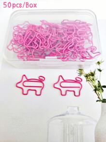 50Pcs/100Pcs Pink Pig-Shaped Paper Clips Cute Animal Shape Bookmark Clips Metal Paper Files Holder Creative Office Supply(Plastic Box Packing)