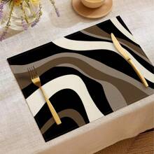 1pc/4pcs/6pcs Daily Decorative Placemat, Black And White Geometric Linen Placemats, Dirt-Resistant Mats, Suitable For Home, Dining Room And Restaurant, Tabletop Decor, Home Goods
