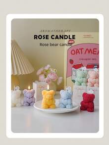 1pc Rose Bear Aromatherapy Candle, Individually Packaged As A Gift. It Is A Gift That Combines Both Aesthetics And Fragrance. The Romantic Rose Elements Are Combined With The Cute Bear Shape.