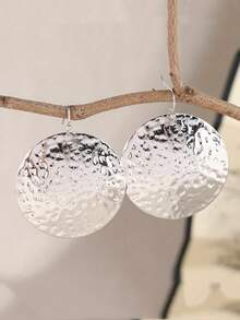 Vintage Round Zinc Alloy Earrings, 925 Silver Plated - Suitable For Daily And Holiday Wear - Silver - View 5