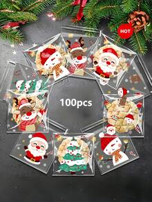 100 个圣诞糖果袋 - 可重新密封的 OPP 糖果和饼干袋，带有节日卡通图案，适合节日礼物、圣诞节 - 彩色 - 查看 7