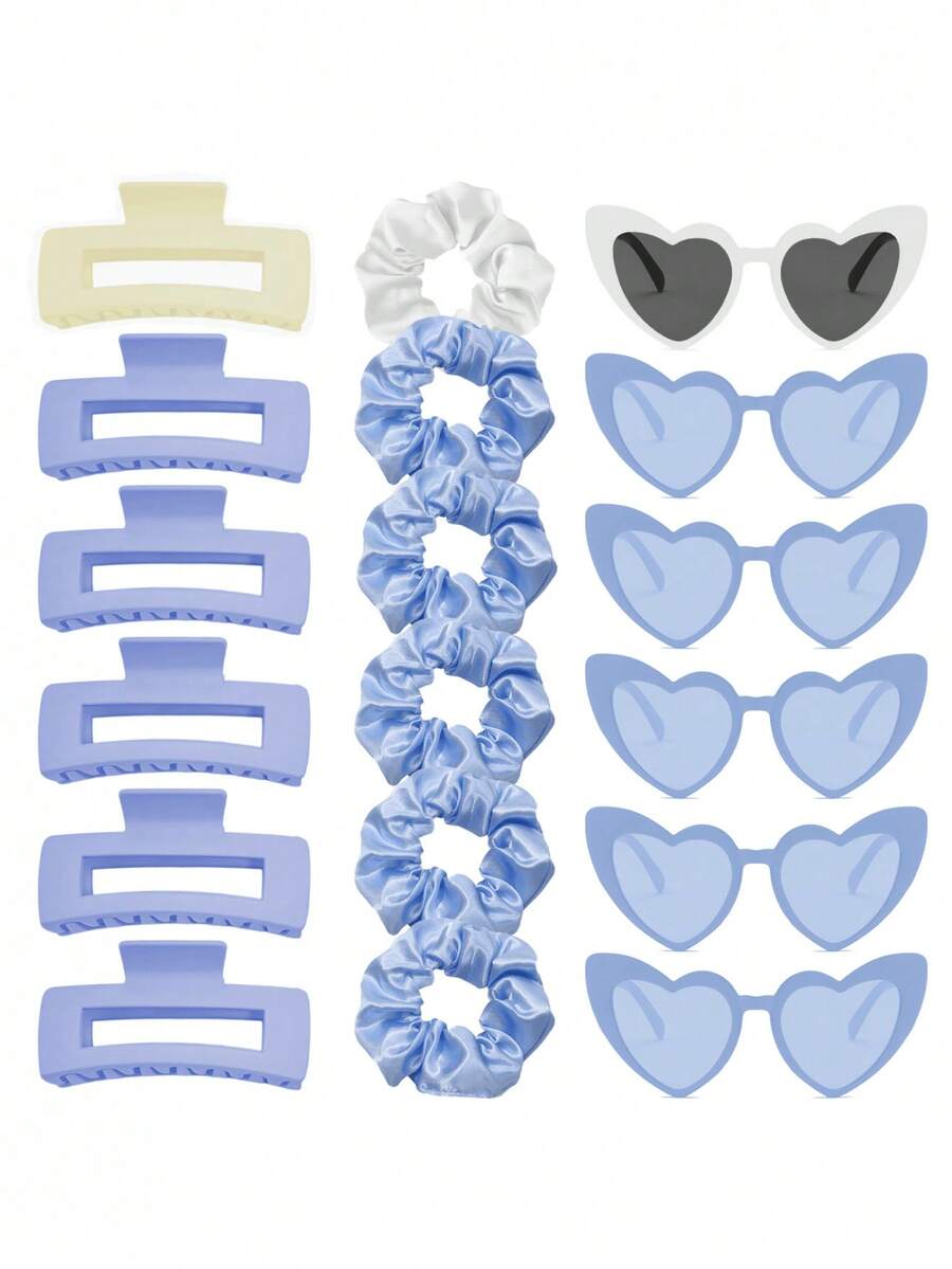 Bộ 18 dây buộc tóc Scrunchies cho phù dâu kèm 6 kẹp tóc vuông, 6 băng đô, 6 kính hình trái tim, quà tặng dễ thương cho tiệc cưới, tiệc trở lại trường, ngày lễ tình nhân, ngày của mẹ, lễ tốt nghiệp - Nhiều màu - Xem 1