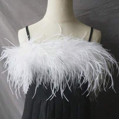 2m/Pc Faux Ostrich Feather Trim, Clothing Decoration Accessories, For Costumes, Evening Dresses, Dance Outfits, Party Wear, Extra Dense Faux Feather