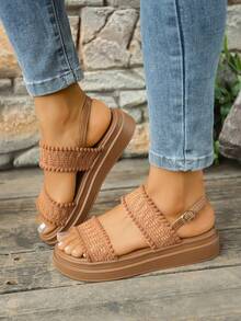 Sandali casual comodi con suola spessa da donna, scarpe da spiaggia estive versatili con cinturino, stile inglese a contrasto di colore