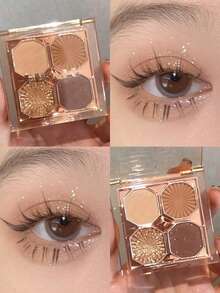 DIKALU 四色眼影盤,持久彩妝眼影盤裸色珠光色素沉著眼影