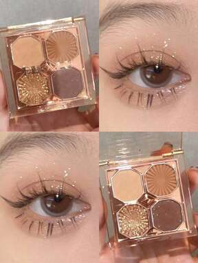 DIKALU 四色眼影盤,持久彩妝眼影盤裸色珠光色素沉著眼影