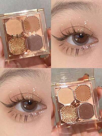 DIKALU 四色眼影盤,持久彩妝眼影盤裸色珠光色素沉著眼影