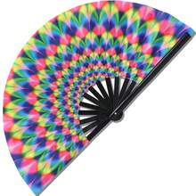 1pc Large UV Rave Hand Fan, Bamboo Frame, Suitable For Parties, Music Festivals, Performances And Gifts - Multicolor - View 11