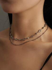 1pc Minimalist Fashionable Personalized Glass Multi-Layer Necklace For Women