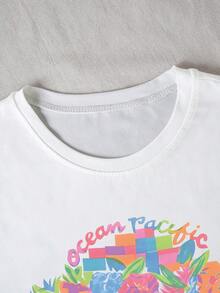 90s Pacific Ocean Graphic T-Shirt, Tropical Floral Surfing Tee For Women, Gift For Plant Lover, Colorful Women T-Shirt - White - View 6