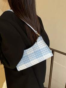 Minimalist Elegant Solid Color Stone Texture Shoulder Bag - Blue - View 3