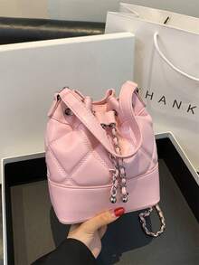 Women's Fashion Chain Bucket Shoulder Bag - Pink - View 2