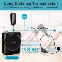 2.4G Wireless Headset Microphone, Adopts 2.4G GFSK Frequency Hopping Digital Technology, Auto-Connect On Power On, 50M Wireless Range, 6H Battery Life, Near-Field Pairing (Anti-Interference), Original Sound & Reverb Dual-Mode Switch (Press "+" "-" Simultaneously), 45Min Auto Shut-Off When No Audio Input. Versatile Wireless Microphone With Detachable Headset, Multi-Unit Use Without Interference, Suitable For Teaching, Speeches, Hosting And More