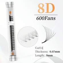 DAIFIYAN Pestañas postizas premontadas de volumen 600/480/420, hechas a mano con tallos naturales largos en 6D/8D/10D/12D/14D/16D/20D/30D/40D, forma C, longitud de 8-15 mm, extensiones de pestañas de visón artificial