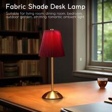 1Pack LED Metal Table Lamp -Fabric Shade Desk Lamp, 3-Color LED Desk Lamp For Bedroom Nightstand,Patio Table Lamp,Night Light For Kids Nursery - 紅色 - 查看 2