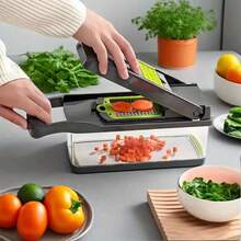 Multifunctional 15-In-1 Food Vegetable Chopper, Cutter Slicer Salad Onion Chopper Cutter Dicer With Container, 8 Interchangable Blades, Hand Protector, Drain Strainer, Peeler, Multifunctional Pro Food For Potato, Mandoline Slicer Kitchen