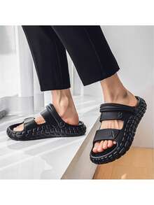 Modische perforierte Herrensandalen, Outdoor Dicksohlen dauerhafte Badelatschend - Schwarz - Übersicht 7