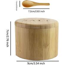 1P Salt Cellar, Bamboo Salt Box, Salt Container With Spoon, Salt Holder With Lid, Salt Shaker, Cumin And Pepper Bowl With Magnetic Swivel Lid - 1 - View 7