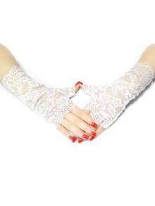 1 Đôi Găng tay ngắn hở ngón tối giản thanh lịch, thích hợp cho tiệc trà chiều, trang phục dự tiệc, phụ kiện mùa thu màu trắng - trắng - Xem 2