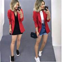 Blazer liviano para mujer con dos bolsillos abiertos - Rojo - Ver 2