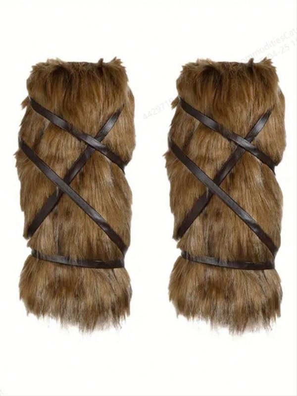 1 Paio di scaldamuscoli in pelliccia marrone stile vichingo medievale, accessorio di costume per Ognissanti, carnevale e palcoscenico