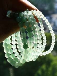天然绿玉手链，治愈水晶瑜伽串珠手工手链，4 毫米/6 毫米/8 毫米/10 毫米复古风格项链 - 綠色 - 查看 3