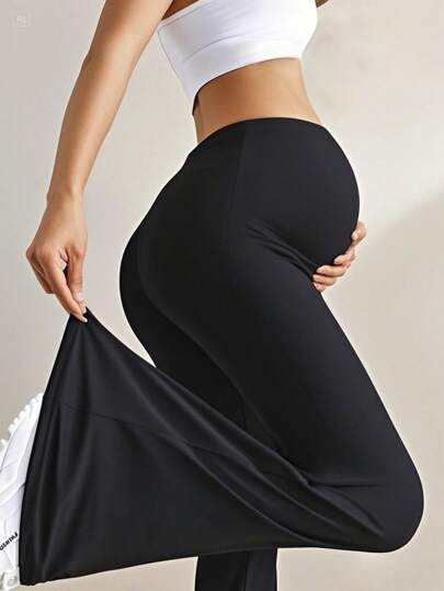 Women's Solid Color High Waist Stretch Daily Casual Maternity Flared Pants, Women's Clothing, Women's Maternity Trousers