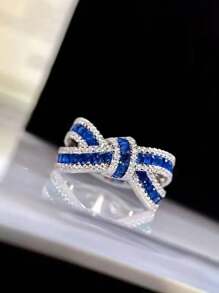 Elegant Promise Ring, Unique Bow Design With Shining Cubic Zirconia, Engagement/Wedding Ring, Suitable For Formal Wear As Gift For Her