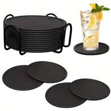 6 Stück schwarze Silikon Getränkeuntersetzer mit Edelstahlhalter - rutschfest, wiederverwendbar und leicht zu reinigen - perfekt zum Schutz von Tischen und Gartenmöbeln vor Wasserringen und Flecken - ideal für den Heimgebrauch mit Tassen, Bechern und Getränken, Silikon Untersetzer für Getränke, Schulanfang, Halloween, Weihnachten