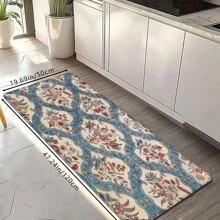 1pc Vintage Floral & Plant Printed Doormat, Soft Anti-Slip Absorbent Washable Kitchen Floor Mat, Low Pile Rectangular Household Decorative Carpet For Bathroom, Bedroom, Kitchen, Laundry Room
