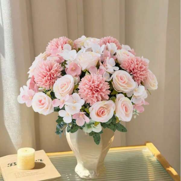 1pc Romantic Silk Chrysanthemum Rose Orchid Bouquet Artificial Flowers Fake Plants Plastic Centerpieces For Spring Autumn Wedding Vase Arrangement For Mother's Day/Father's Day/Festival Birthday/Party Accessories/Wedding/Room/Home/Kitchen/Bedroom/Living Room/Table Decoration/Bride's Bouquet/Outdoor Garden Decorations