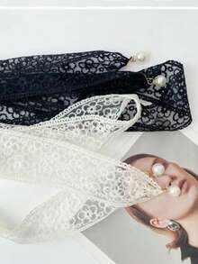 1 件女士蕾丝腰带，时尚百搭珍珠腰链装饰束腰绳腰带，适合连衣裙，夏季 - 白色 - 查看 7