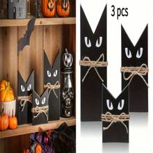 3 Stücke Landhausdekoration, vintage schwarze Holzkatze, mystisches Katzen-Thema, mehrschichtige Platte & Kamin Dekoration, Herbstdekoration, rustikaler Stil, viktorianischer Stil schwarze Katzenfiguren, Retro Party Ausstattung für Zuhause & Büro
