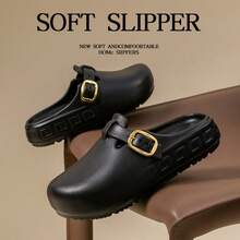 Zuecos negros para mujer, ligeros y suaves, pantuflas tipo mula aptas para pies anchos, pantuflas de verano para mujeres - Negro - Ver 6