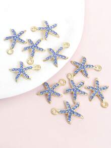 10pcs/Set Fashionable Multi-Color Crystal Studded Starfish/Fish Tail Pendant, Summer Beach Casual Vacation Necklace, Bracelet, Anklet, Earrings And Travel Souvenir DIY Marine Life Inspired Alloy Pendant - Perfect For Ocean Themed Decor - Starfish - View 16