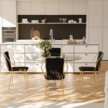 Juego de 2 sillas de comedor, respaldo alto, reposabrazos, patas de metal, sillón, silla de sala de estar, terciopelo negro