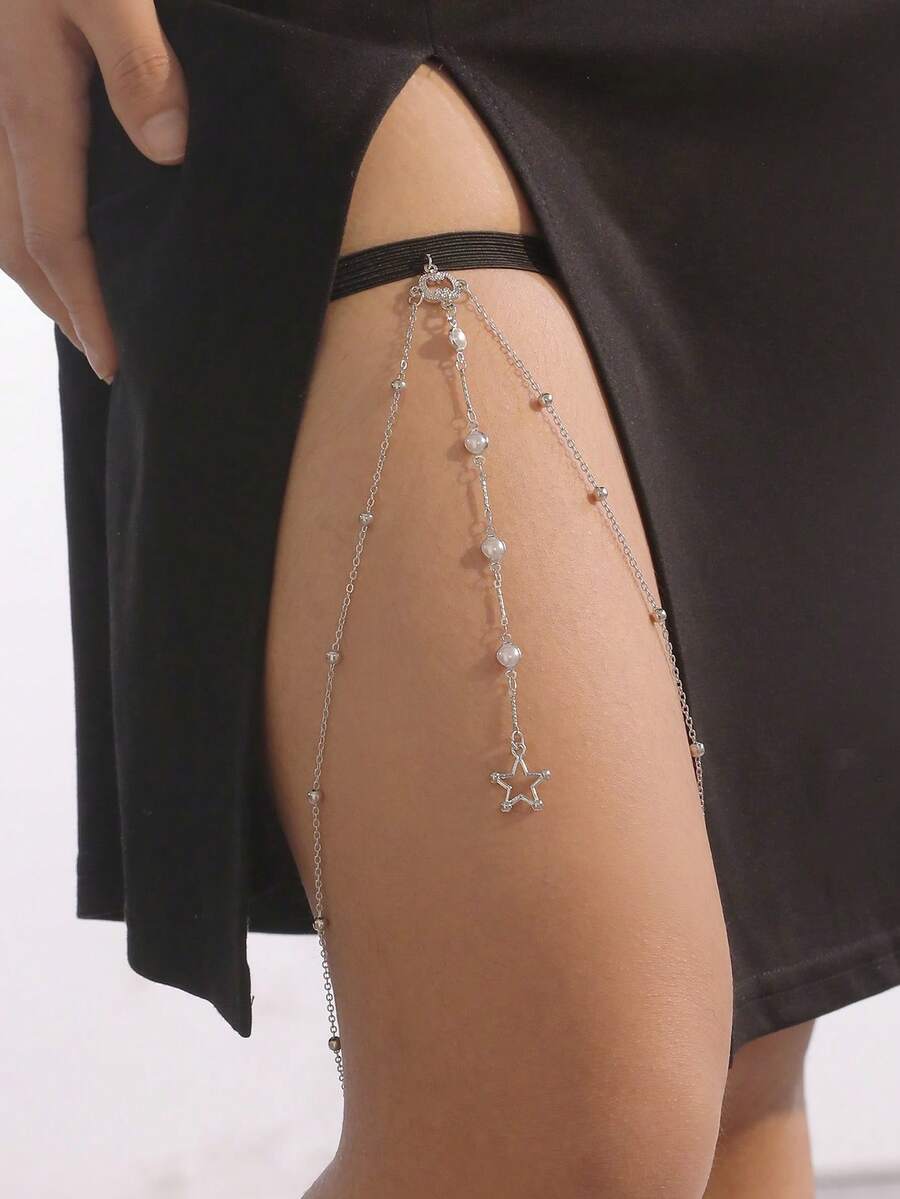 1pc Women Multilayer Chain Butterfly Star Leg Chain, Exaggerated Sexy Lace Elastic Rope Leg Chain, Suitable For Daily Wear,Gift - Multicolor - View 1