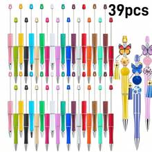 49pcs DIY Beaded Plastic Pens, Creative DIY Beaded Handmade Gift Pens, Mixed-Color Beaded Pens (Without Beads), Black Ink Pens Are Suitable For Making Decorative Gifts For Office And School Teaching Supplies - Multicolor - View 6