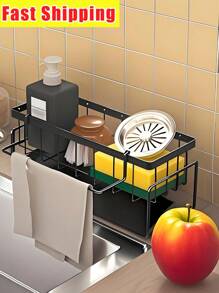Kitchen Shelf Sink Rags Draining Rack Faucet Sink Dishwashing Detergent Steel Wire Ball Storage Rack Artifacts Free Countertop Grey Kitchen Supplies Decoration Light Luxury Restaurant Scandinavian Style Simple Without Drilling Holes Simple And Stylish Won't Rust Strong Load-Bearing Capacity Doesn't Take Up Space Easy To Install Easy To Clean,Sticky Hooks