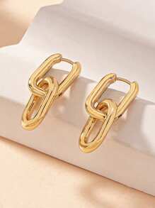Fashionable Gold Geometric Square Earrings, Women Metal Hoop Jewelry