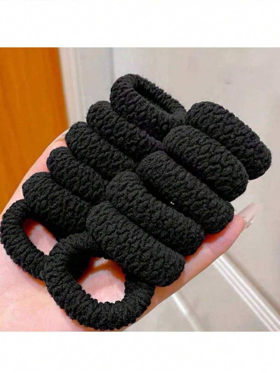 10pcs High Elasticity Wide Thick Hair Ties, Suitable For Ponytails, Daily Hairstyles Hair Ties Ponytail Holders Hair Elastics Hair Rubber Bands Scrunchies Hair Rope Elastic Hair Tie - Black - View 1
