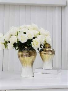 1 Vase en céramique de luxe européen, bocal de rangement général. Décoration de table pour la maison, le salon, l'entrée, la chambre d'hôtel. Vase à fleurs, vase en verre, décoration de pièce - Multicolore - Voir 9