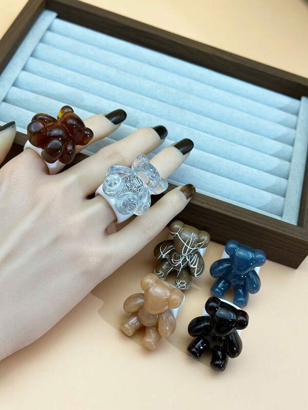 1 Peça Anel de Gelatina 3D Elegante e Luxuoso em Formato de Urso Pequeno, Colorido, Adequado para Mulheres, Uso Diário, Casual, Festa e Presente
