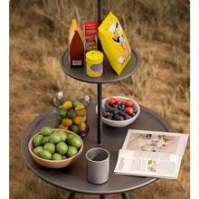 طاولة طوي للتخييم الخارجي، طاولة صغيرة محمولة خفيفة الوزن وبشكل دائري، سهلة التجميع وذات حامل ثلاثي قابل للتعديل لشرب الشاي الرحلات