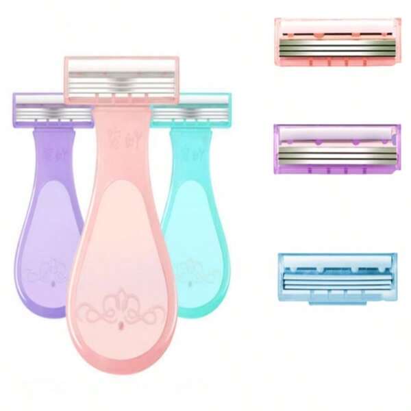 Portable 3 Razors With 3 Heads,Women Razor For Shaving Bikini Leg Hair Private Body Manual Shaver Use 3 Layer Skin Care,Men's Hair Remover, Women's Manual Shaver, Beauty And Skincare Tools