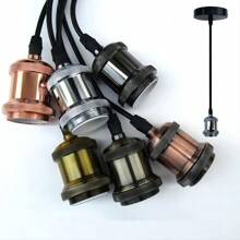 2pcs Vintage Lamp Base & Lamp Holder, Personalized Industrial Style E27 Lamp Base, Aluminum Lamp Holder, Wooden Lamp Holder With Wire, Pendant Light Metal Base