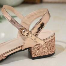 Elegant Chunky Heel Women's Sandals - Open Toe, Sequin Design, Fashion Summer Sandals, Women's High Heels, Chunky Heel Open Toe Sandals