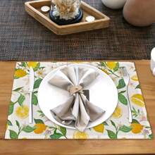 Conjunto de 4 jogos americanos de limão para mesa de jantar, jogos americanos com flores e folhas de verão, adequados para festas em família, cozinha, ambientes internos, feriados, campo, jogos americanos laváveis e resistentes ao calor 30*45 cm