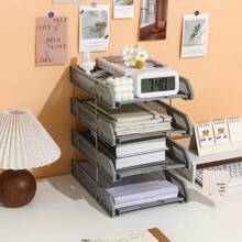 4-Tier Plastic File Tray Office Desk Organizer, Horizontal Filing Rack Paperwork Storage Box Desktop Document Holder, Multi-Layer File Sorting Rack,Back To School,School Supplies