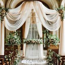 Drapé de voûte en tulle doux couleur or champagne, écharpe de chaise, suspendu au plafond - en polyester, sans plumes, convient pour la Saint-Valentin, les mariages, les anniversaires, les remises de diplômes - décoration polyvalente de fête, convient pour Pâques, Thanksgiving, Nouvel An, fond de décor de fête de remise des diplômes